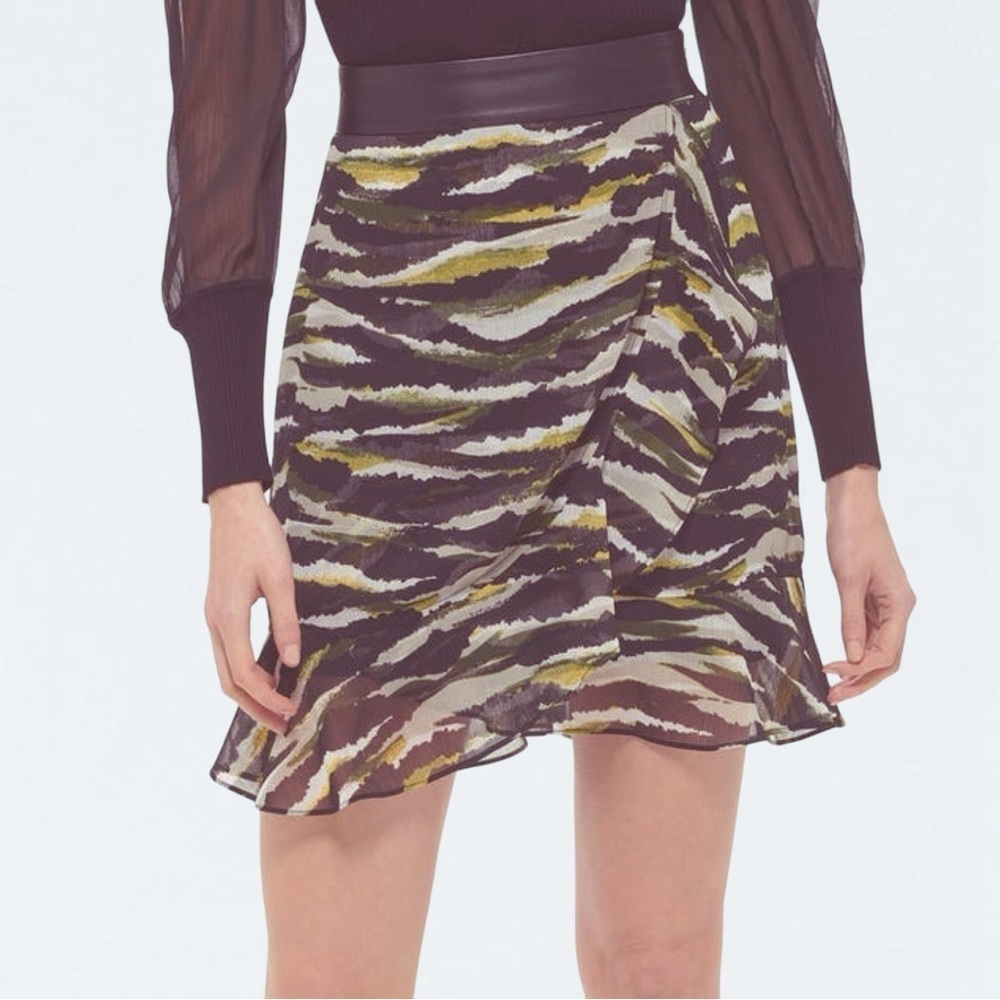NWT DKNY ‘Animal Print Faux Wrap Skirt’ in “Black / Cadet Green Multi” Size 14